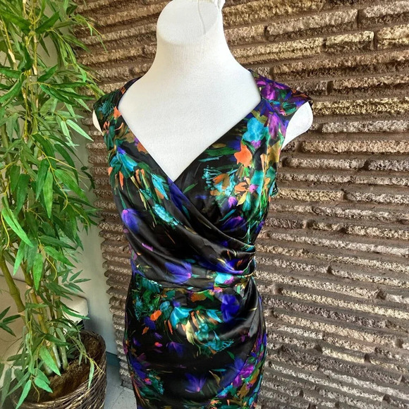 London Style Nights Colorful Open Back Abstract Print Sleeveless Dress Size 16 - Picture 6 of 9